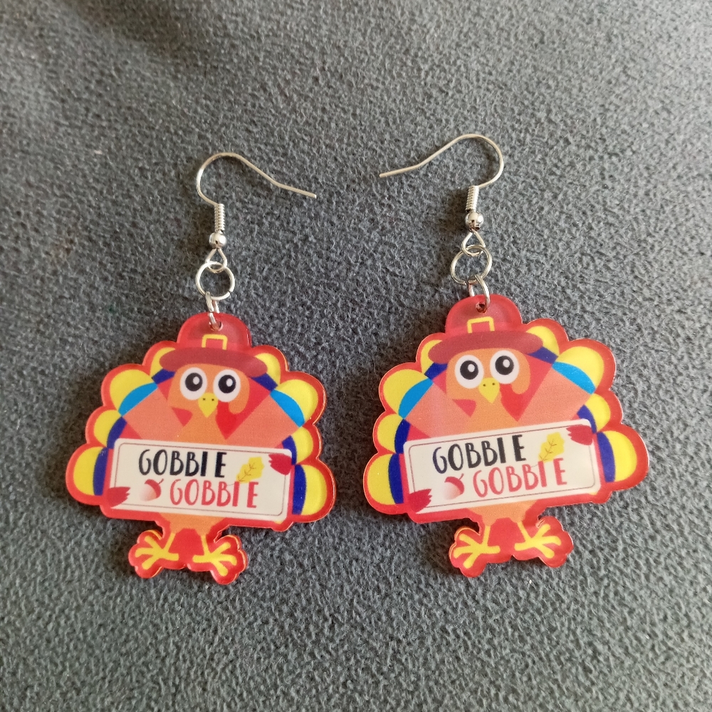 Hand crafted Thanksgiving Turkey dangling statement earrings New